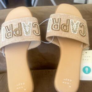 A New Day Beige Embellished Slide Sandals